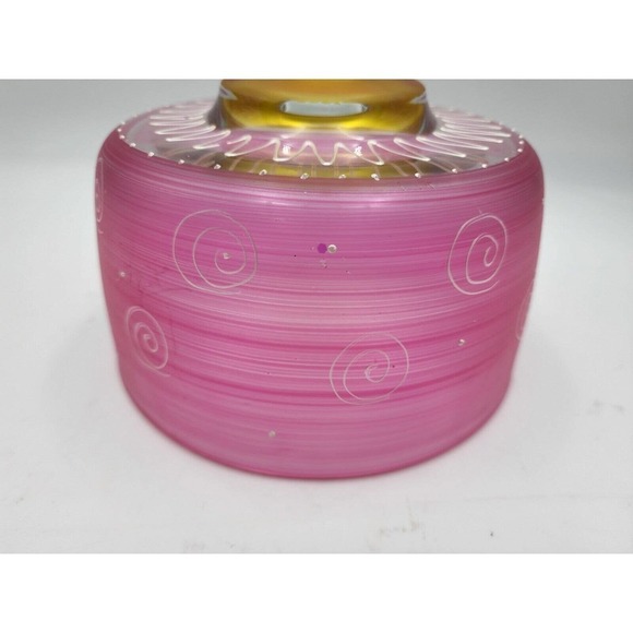 Cheese Dome Frosted Hand Painted Pink White Glass by Golden Hill Studio - Picture 10 of 10
